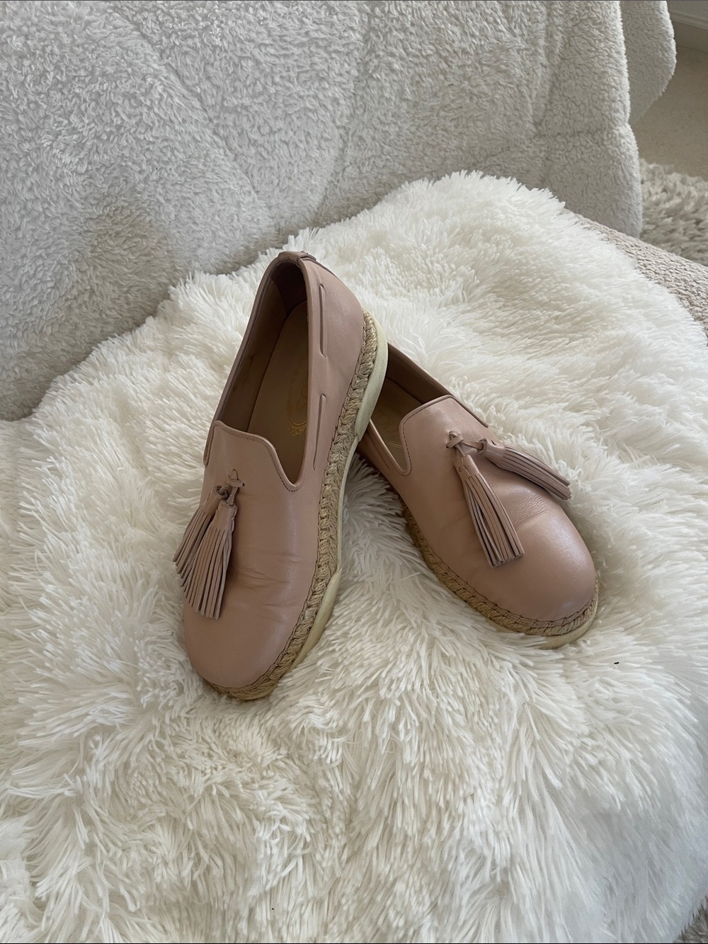 Tod’s Leather Loafer/Sneaker Slip-On in Blush Pink with Tassel detail